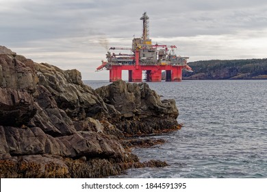 Deep Water Drill Rig Is Moored Near Shore After Finishing An Exploration Well, Newfoundland And Labrador, Canada.