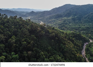 Deep Waterfall River Mountain Green Forest Aerial View Nature Landscape