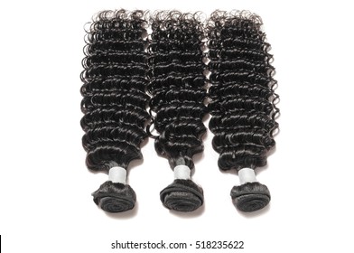 Deep wave black human hair weave extensions - Shutterstock ID 518235622