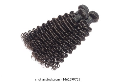deep wave curly black human hair weaves extensions bundles - Shutterstock ID 1461599735