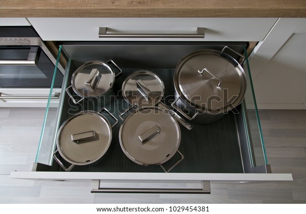 Deep White Open Kitchen Drawer Filled Stock Photo Edit Now