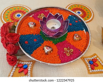 Deepavali Rangoli Kolam Decoration Coloured Grain Stock Photo ...