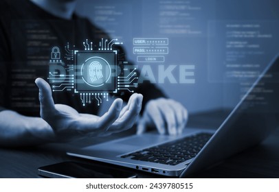 Deepfake  concept ,Facial tracking, detection and recognition technology, Security system. Concept of technology and innovation, as well as the idea of creating something new or unique