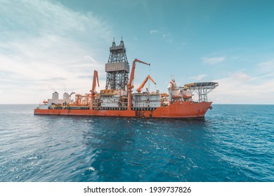 Deepwater Drilling Ship In Operational Condition Seen At Oil Field.