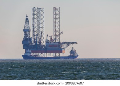 Deepwater Oil Platform On The Open Sea. Azerbaijan