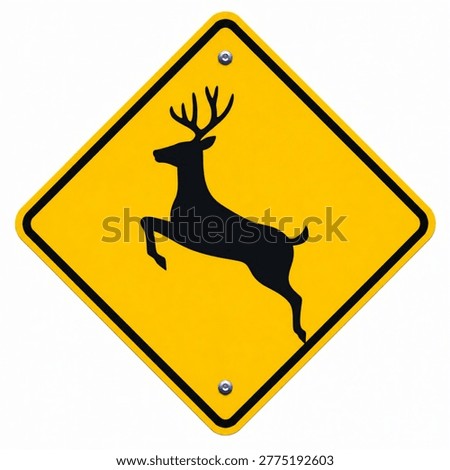 Deer Crossing Warning Sign Vector
Yellow road warning sign with jumping deer silhouette. Wildlife crossing vector illustration isolated on white background.