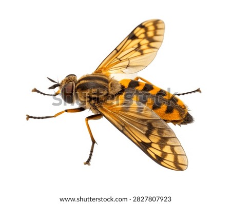 Deer Fly Perched Side Pose Yellow Black Patter Isolated On White Background