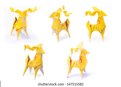 deer origami fold from yellow tea bag.