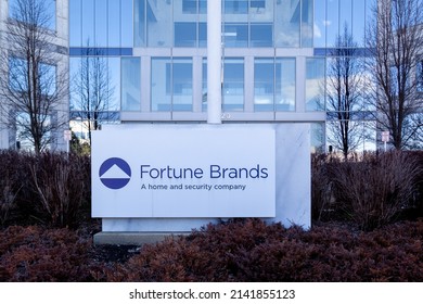 Deerfield, Illinois, USA - March 27, 2022: Fortune Brands Ground Sign At Their Headquarters In Deerfield, Illinois, USA. Fortune Brands Is A Home And Security Consumer Products Company. 