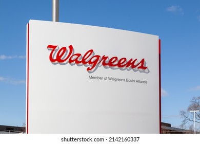 
Deerfield, Illinois, USA - March 27, 2022: Walgreen’s sign at their headquarters in Deerfield, Illinois, USA. Walgreen Company is an American company that operates a pharmacy store chain. 
