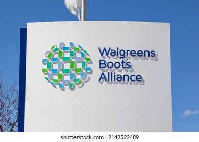 Deerfield, Illinois, USA - March 27, 2022: Walgreens Boots Alliance’s sign at their headquarters in Deerfield, Illinois, USA. Walgreens Boots Alliance is an Anglo-Swiss-American holding company. 
