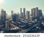 defaultModern City high-rise skyscraper buildings. Aerial drone view of the Financial District in Mumbai. Daytime Mumbai City, India