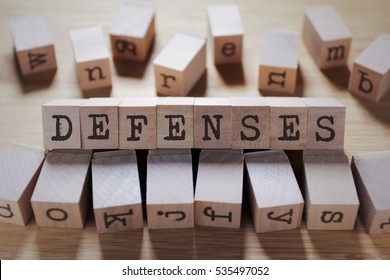 Defenses Word In Wooden Cube