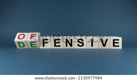 defensive or offensive. Dice form an expression, offensive or defensive. Concept of choice during military or special operation