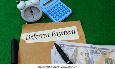 Deferred payment concept illustration representing postponed financial obligation credit purchase installment plan loan agreement delay money management debt finance. 