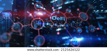 DeFi Decentralized Finance. Technology blockchain cryptocurrency concept.