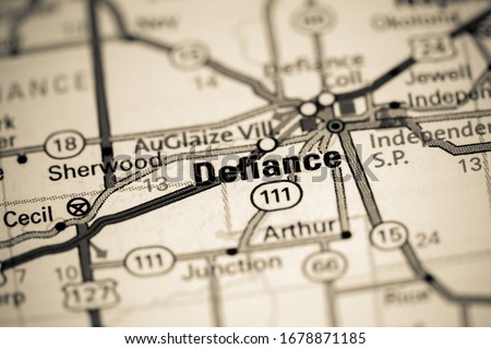 Defiance. Ohio. USA on a map