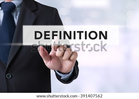 DEFINITION word, business concept, on virtual screen.on blurred city background,