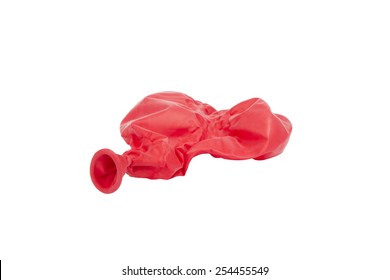 Deflated Red Heart Shaped Balloon Isolated On White