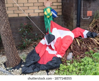 Deflated Santa, Father Christmas Inflatable. Disappointing Xmas 2020 Concept, Symbolic.