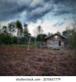 Defocus Abstract Background Of A Serene Landscape With A Small, Simple House In A Village Of Riau Indonesia