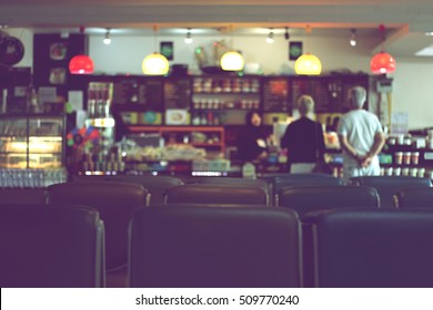 Defocus With Coffee And Bakery Shop Blurred Background, Vintage Tone