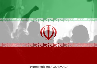 Defocus protest in Iran. Conflict war over border. Fire, flame. Country flag. Woman low rights. Male hands. Out of focus. - Shutterstock ID 2204792407