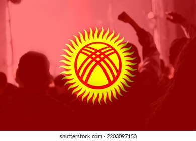 Defocus Protest In Kyrgyzstan. Conflict War Over Border. . Country Flag. Out Of Focus.