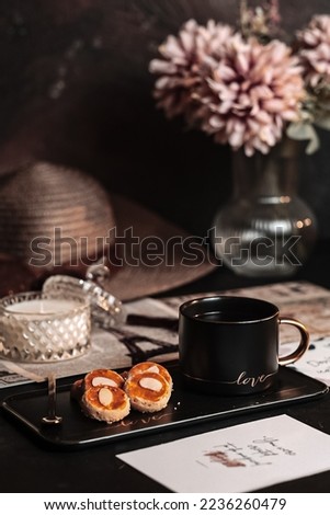 Defocuse cookies and coffee in stilllife concept