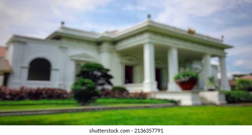 Defocused Absract Background The State Palace Building Is Very Magnificent. The Color Of The Building Is Whitewashed And The Courtyard Of The Building Is Decorated With A Very Beautiful Garden