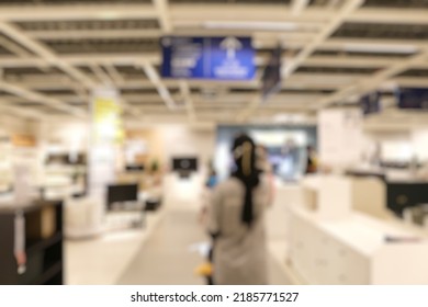 Defocused Abstract Background Of Home Furnishing Store.