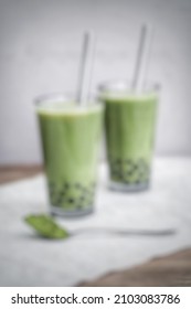 Defocused Abstract Background Of Matcha Boba