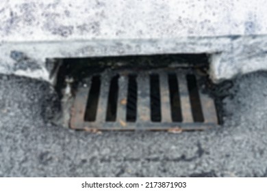 Defocused Abstract Background Of Metal Head Roof Drain Cleaning Rain Water Drainage Pipe System For Roof Deck On The Elevated Road