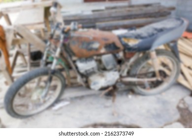 Defocused Abstract Background Of Old Vintage Motorcycle Wreck