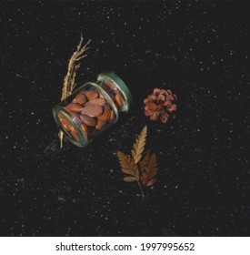 defocused abstract background of peanuts in a small jar. snack products to make unique and attractive gifts. very good to give as a gift, gift or surprise.