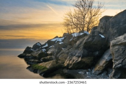 defocused abstract background of rocks tree sea - Shutterstock ID 2367253461