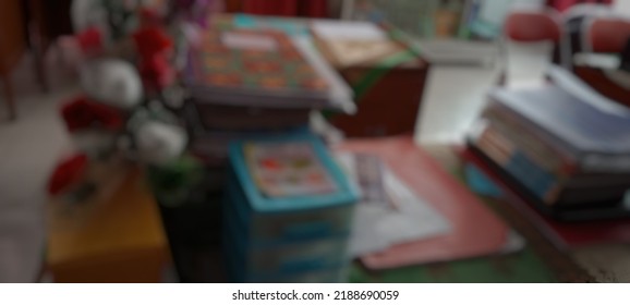 Defocused Abstract Background Of The Teacher's Room Serves As A Place For Teachers To Work And Rest And Receive Guests, Both Students And Other Guests