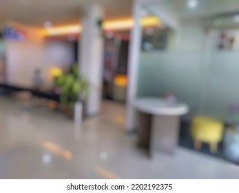 Defocused Abstract Background Of Typical Indonesia Branch Bank Interior. Bokeh Image Inside Bank .