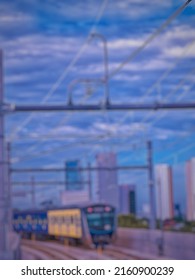 Defocused Abstract Of Jakarta City Skyline With Most Favorite And New In Town Transportation The MRT Jakarta, A Beautiful Scenery Where The Sky Is Clear And It Was A Sunny Day.