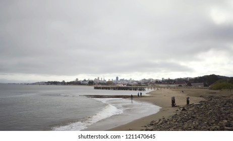 Defocused background of beach pier and San Francisco landscape - Powered by Shutterstock