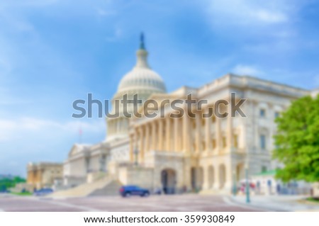 Defocused background of the United States Capitol building, Washington DC, USA. Intentionally blurred post production for bokeh effect