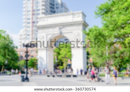Defocused background with Washington Square Arch, New York City. Intentionally blurred post production for bokeh effect