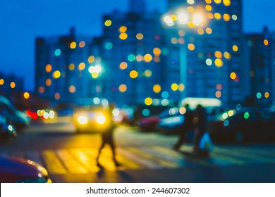 Defocused Blue Boke Bokeh Urban City Background Effect.  Design Backdrop