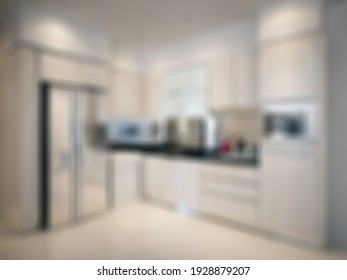 Defocused And Blur Photo Of Modern And Luxury Kitchen Interior Design