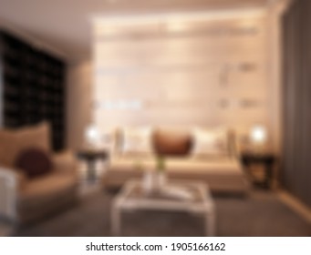 Defocused And Blurr Photo Of Modern Comfortable And Unique Living Room Interior Design