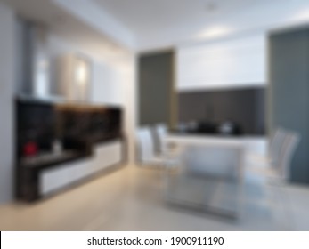 Defocused And Blurr Photo Of Modern Luxury And Comfortable Dining Room Interior Design