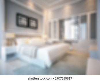 Defocused and Blurr Photo of Modern Minimalist Master Bedroom Interior Design