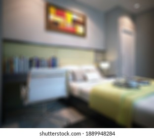 Defocused and Blurr Photo of Modern Simple Minimalist Bedroom Interior Design