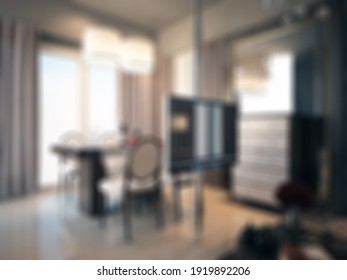 Defocused And Blurr Photo Of Vintage Modern Dining Room Interior Design