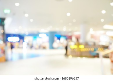 Defocused And Blurred Background, No People In Counter Area Of Shopping Mall With Softness Light, Bokeh And Copy Space